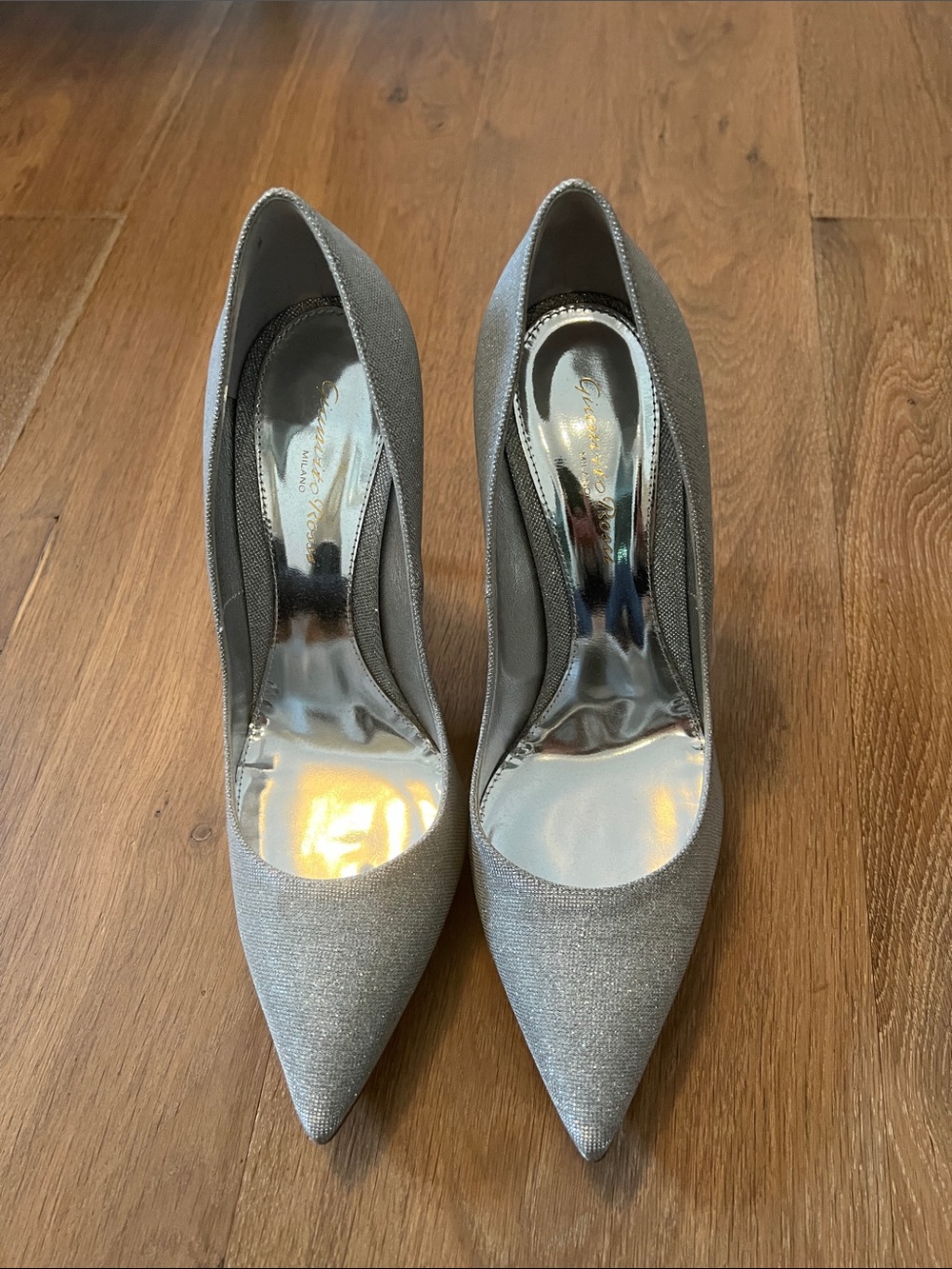 Gianvito Rossi silver sparkle 8.5